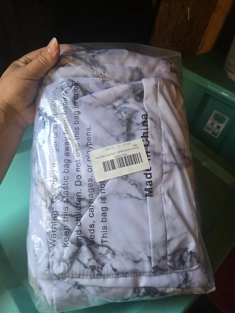 Amazon Essentials White Marble Print 3-Piece Backpack Set